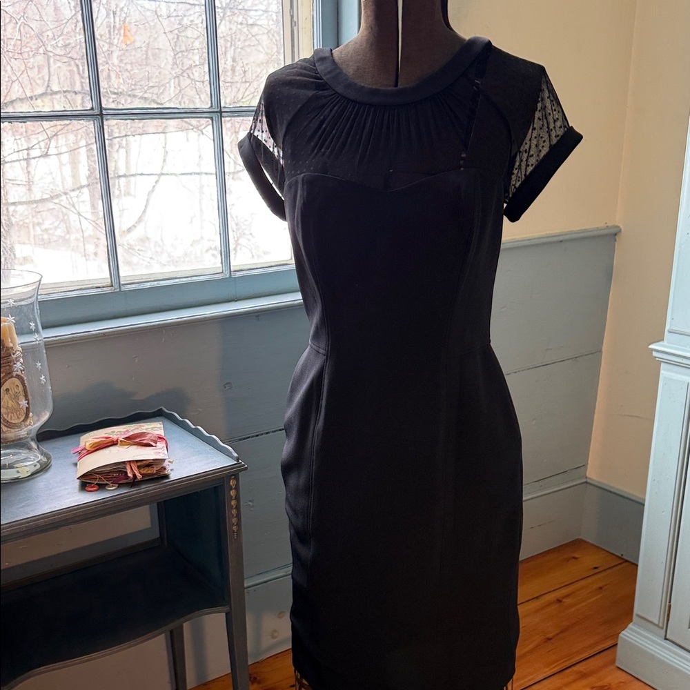 White House Black Market Black Lace-Yoke Cap-Sleeve Mini Dress